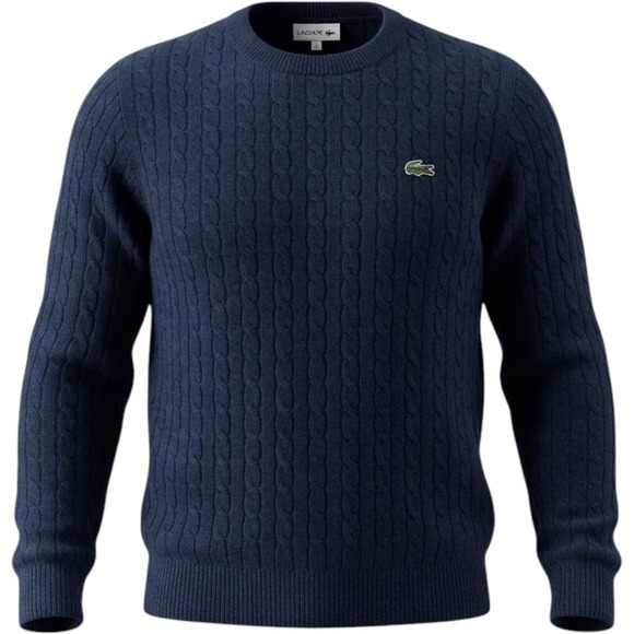 Lacoste Other - LACOSTE Cable Knit Sweater Mens Large Blue Fine Merino Wool Chunky Fisherman
